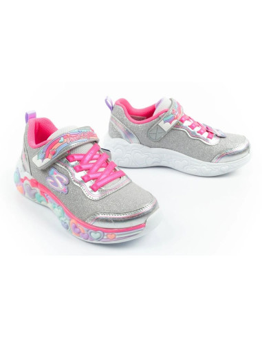 Skechers s lights led buty sportowe dziecięce dla dziewczynki na rzep szare