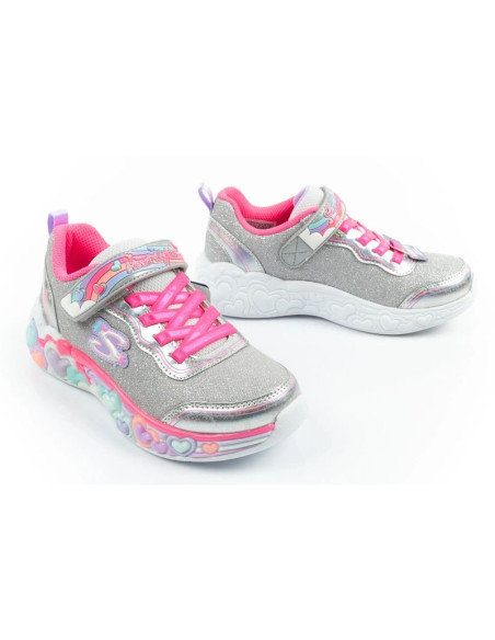 Skechers s lights led buty sportowe dziecięce dla dziewczynki na rzep szare