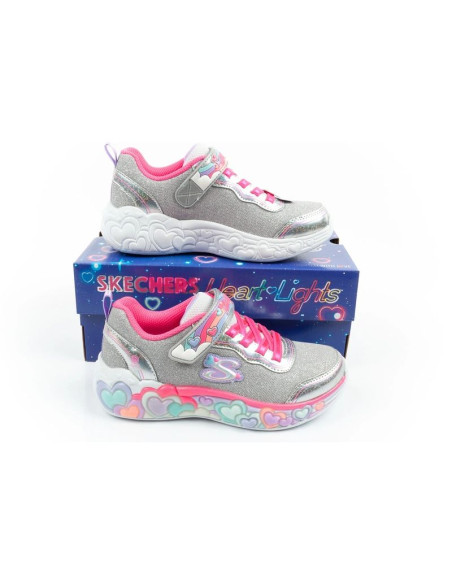 Skechers s lights led buty sportowe dziecięce dla dziewczynki na rzep szare