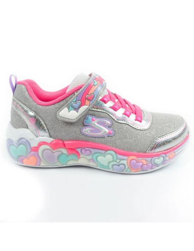 Skechers s lights led buty sportowe dziecięce dla dziewczynki na rzep szare