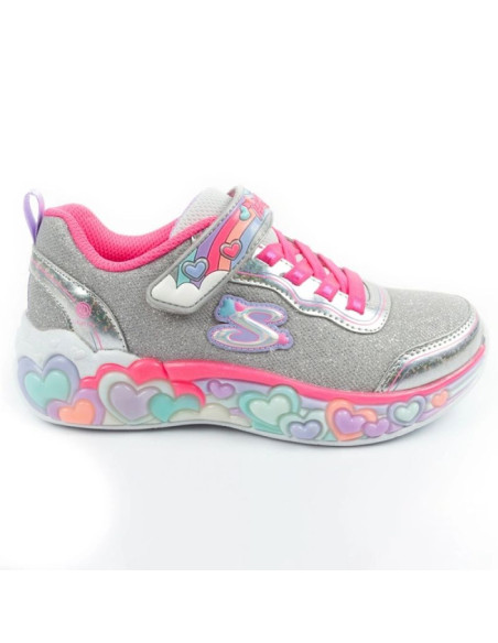 Skechers s lights led buty sportowe dziecięce dla dziewczynki na rzep szare