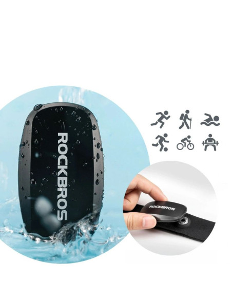 Pas do pomiaru tętna rockbros hrm812 bluetooth ant+ ip67 - czarny