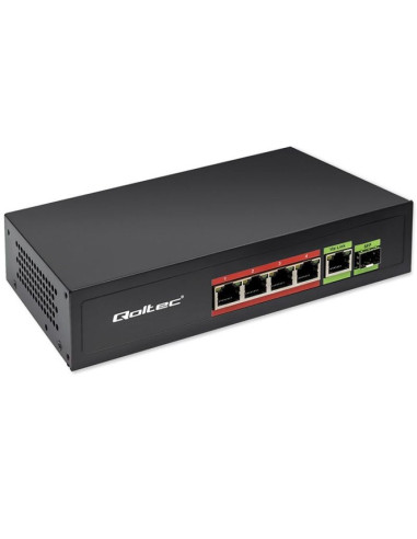 Qoltec przełącznik sieciowy switch fast ethernet poe 4x rj45 poe 1x rj45 uplink 1x sfp | 65w | 1000 mb