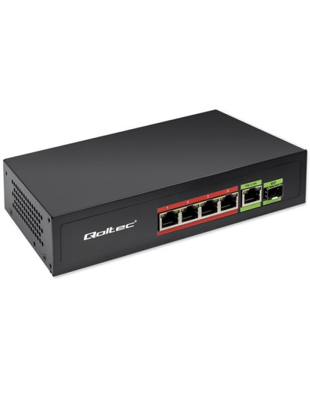 Qoltec przełącznik sieciowy switch fast ethernet poe 4x rj45 poe 1x rj45 uplink 1x sfp | 65w | 1000 mb