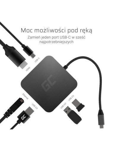 Green cell adapter, przejściówka hub usb-c 6w1