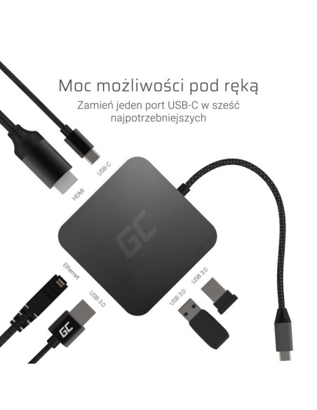 Green cell adapter, przejściówka hub usb-c 6w1