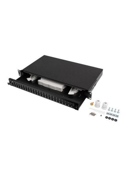 Przełącznica światłowodowa lanberg 24xsc duplex / 24xlc quad rack 19" 1u czarna + akcesoria