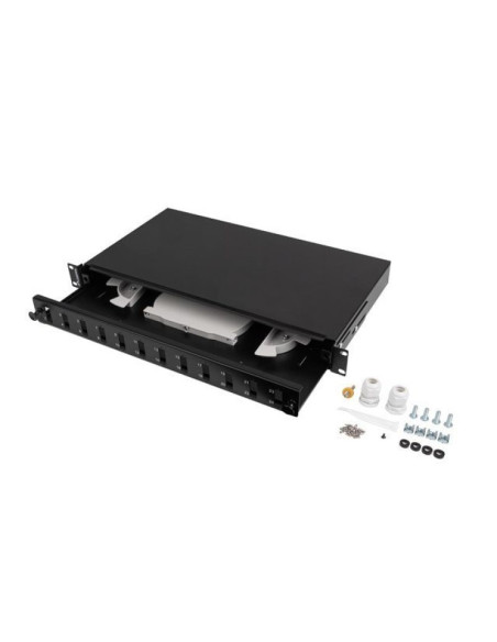 Przełącznica światłowodowa lanberg 12xsc duplex / 12xlc quad rack 19" 1u czarna + akcesoria
