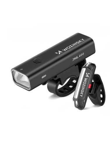 Zestaw lampek rowerowych wozinsky wsblb2 przednia (400 lm) usb-c i tylna usb micro - czarny