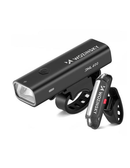 Zestaw lampek rowerowych wozinsky wsblb2 przednia (400 lm) usb-c i tylna usb micro - czarny