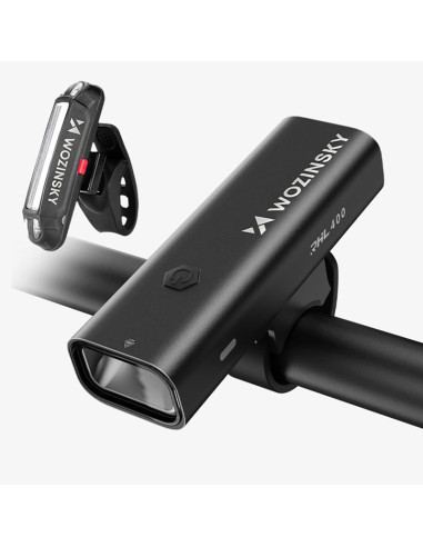 Zestaw lampek rowerowych wozinsky wsblb2 przednia (400 lm) usb-c i tylna usb micro - czarny