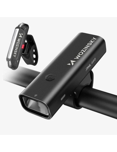 Zestaw lampek rowerowych wozinsky wsblb2 przednia (400 lm) usb-c i tylna usb micro - czarny
