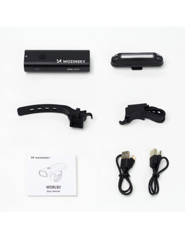 Zestaw lampek rowerowych wozinsky wsblb2 przednia (400 lm) usb-c i tylna usb micro - czarny