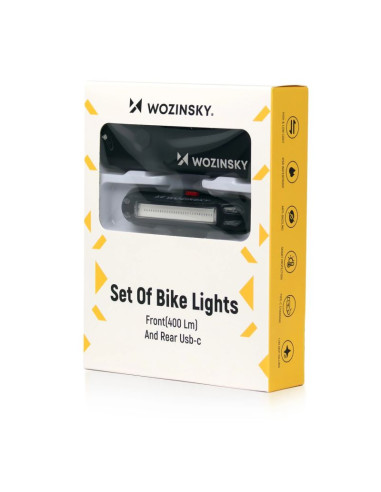 Zestaw lampek rowerowych wozinsky wsblb2 przednia (400 lm) usb-c i tylna usb micro - czarny