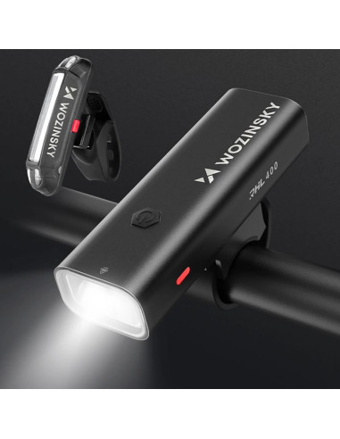 Zestaw lampek rowerowych wozinsky wsblb2 przednia (400 lm) usb-c i tylna usb micro - czarny