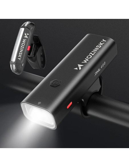 Zestaw lampek rowerowych wozinsky wsblb2 przednia (400 lm) usb-c i tylna usb micro - czarny