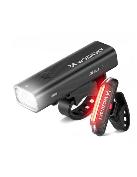 Zestaw lampek rowerowych wozinsky wsblb2 przednia (400 lm) usb-c i tylna usb micro - czarny