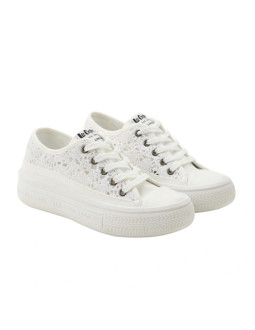 Lee cooper buty damskie sportowe trampki białe platforma koronkowe
