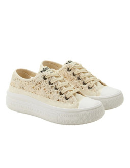 Lee cooper buty damskie sportowe trampki beżowe platforma koronkowe