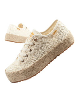 Lee cooper buty sportowe damskie koronkowe trampki beżowe platforma