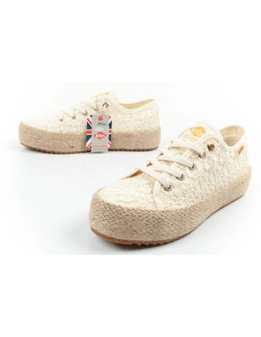 Lee cooper buty sportowe damskie koronkowe trampki beżowe platforma
