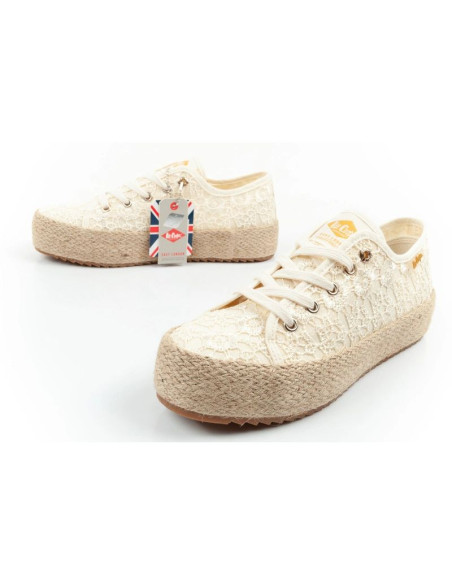 Lee cooper buty sportowe damskie koronkowe trampki beżowe platforma