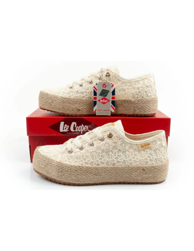 Lee cooper buty sportowe damskie koronkowe trampki beżowe platforma