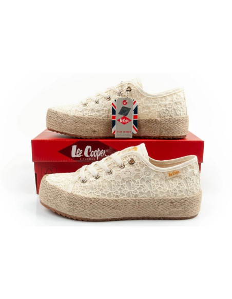 Lee cooper buty sportowe damskie koronkowe trampki beżowe platforma