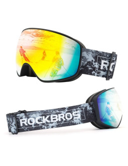 Gogle narciarskie rockbros sp284 - czarna piaskowana ramka, szara soczewka pc z czerwonym lustrem, dziecięce