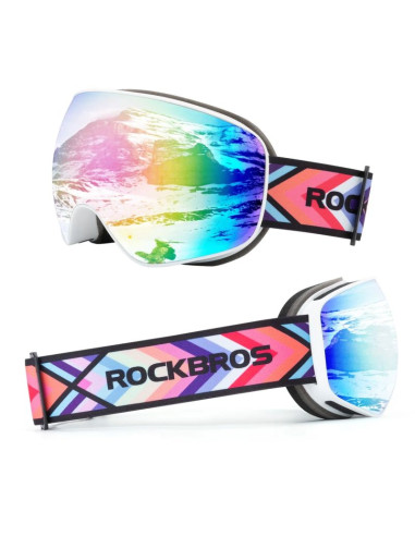 Gogle narciarskie rockbros sp284 - matowa biała ramka, szara soczewka pc z różowym lustrem cherry blossom, dziecięce