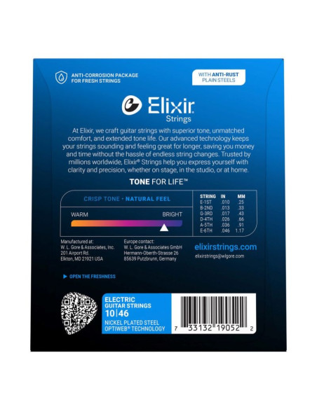Elixir 19052 optiweb light - struny do gitary elektrycznej 10-46