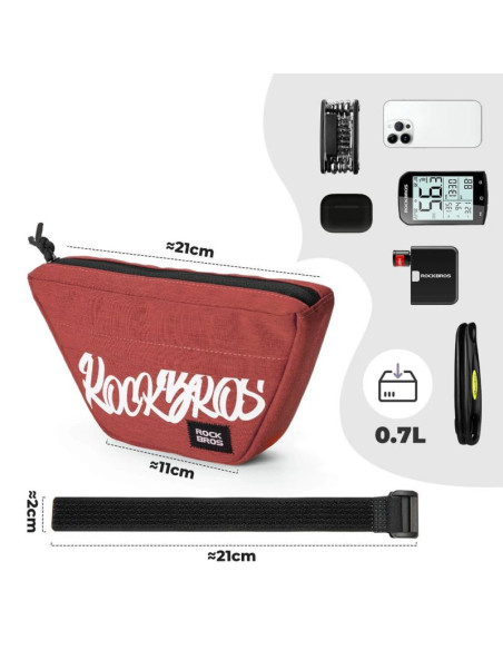 Torba na kierownicę rockbros g011 flash journey – trapezoidalna, czerwona