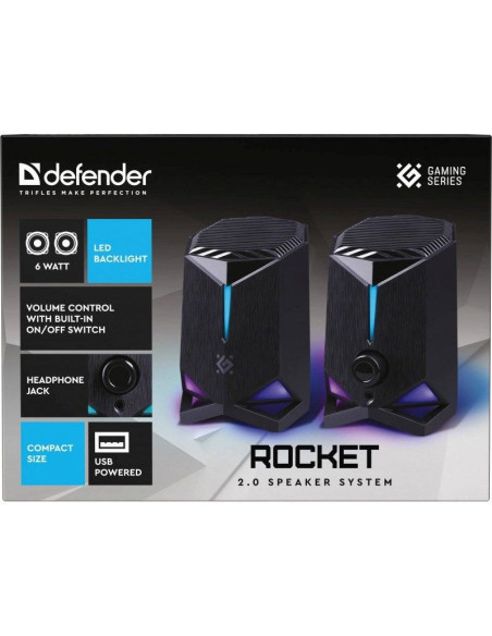Defender głośniki rocket 2.0 6w led usb czarne 65094
