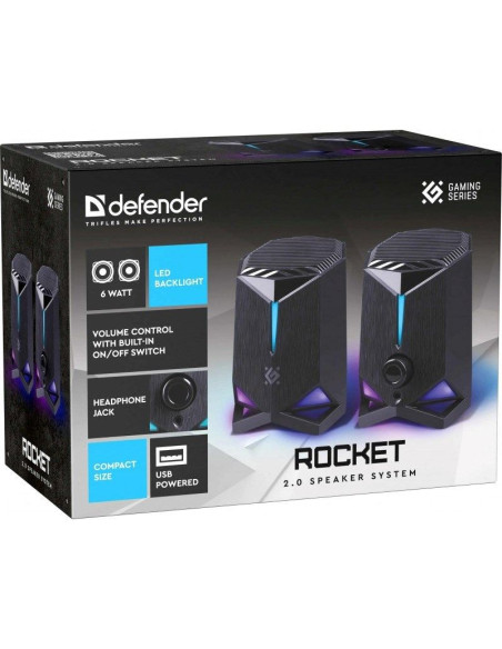 Defender głośniki rocket 2.0 6w led usb czarne 65094