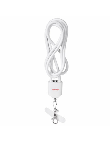 Activejet smycz z przewodem do ładowania 3w1 biała. końcówki z różnymi złączami: usb-c, adapter lightning, usb-a.