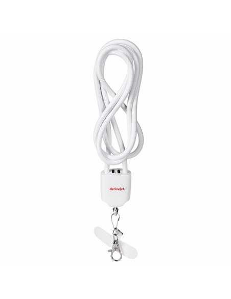 Activejet smycz z przewodem do ładowania 3w1 biała. końcówki z różnymi złączami: usb-c, adapter lightning, usb-a.