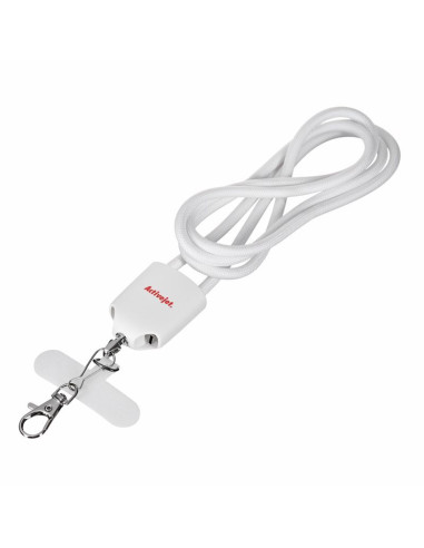 Activejet smycz z przewodem do ładowania 3w1 biała. końcówki z różnymi złączami: usb-c, adapter lightning, usb-a.