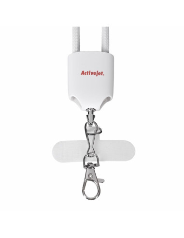 Activejet smycz z przewodem do ładowania 3w1 biała. końcówki z różnymi złączami: usb-c, adapter lightning, usb-a.