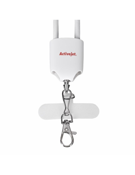 Activejet smycz z przewodem do ładowania 3w1 biała. końcówki z różnymi złączami: usb-c, adapter lightning, usb-a.