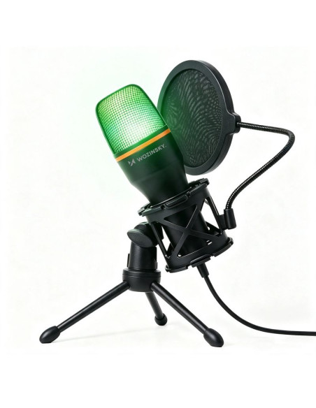 Wozinsky mikrofon do komputera studyjny gamingowy usb statyw rgb - czarny