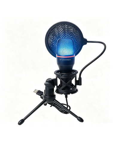 Wozinsky mikrofon do komputera studyjny gamingowy usb statyw rgb - czarny