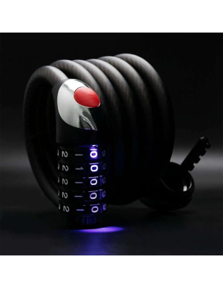 Zapięcie rowerowe rockbros rks531 – linka stalowa, szyfr 5-cyfrowy + led, 180 cm