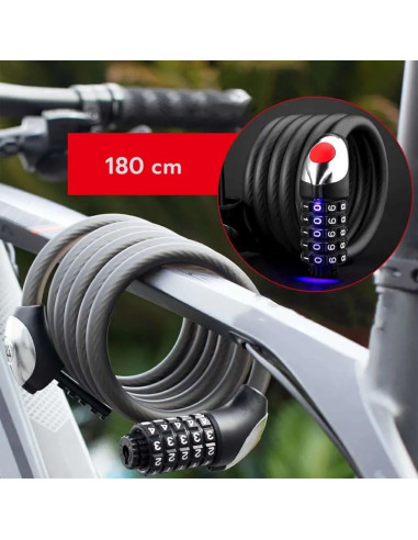 Zapięcie rowerowe rockbros rks531 – linka stalowa, szyfr 5-cyfrowy + led, 180 cm