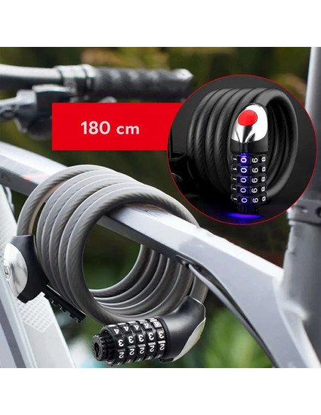 Zapięcie rowerowe rockbros rks531 – linka stalowa, szyfr 5-cyfrowy + led, 180 cm
