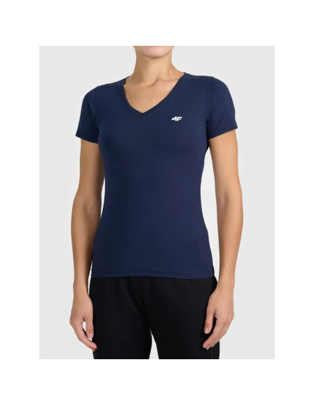 T-shirt basic z dekoltem typu serek damski 4f 4fwmm00ttshf3307-31s