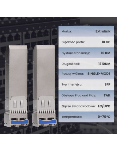 Extralink sfp+ 10g 2-pack | moduł sfp+ | 10gbps, lc/upc, 1310nm, 10km, single mode, dom