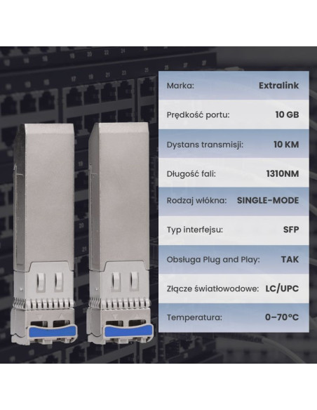 Extralink sfp+ 10g 2-pack | moduł sfp+ | 10gbps, lc/upc, 1310nm, 10km, single mode, dom