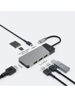 Green cell hub usb-c adapter gc connect 7w1 (3xusb 3.1, hdmi 4k 60hz, usb-c pd 85w, microsd/sd)