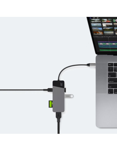 Green cell hub usb-c adapter gc connect 7w1 (3xusb 3.1, hdmi 4k 60hz, usb-c pd 85w, microsd/sd)