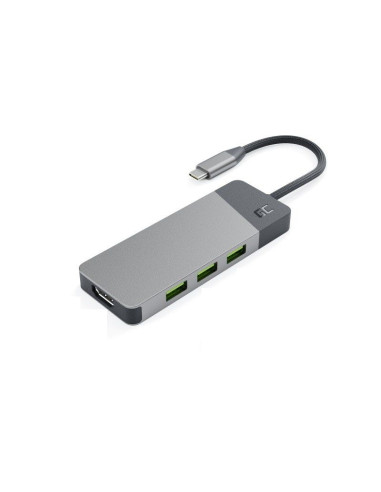 Green cell hub usb-c adapter gc connect 7w1 (3xusb 3.1, hdmi 4k 60hz, usb-c pd 85w, microsd/sd)